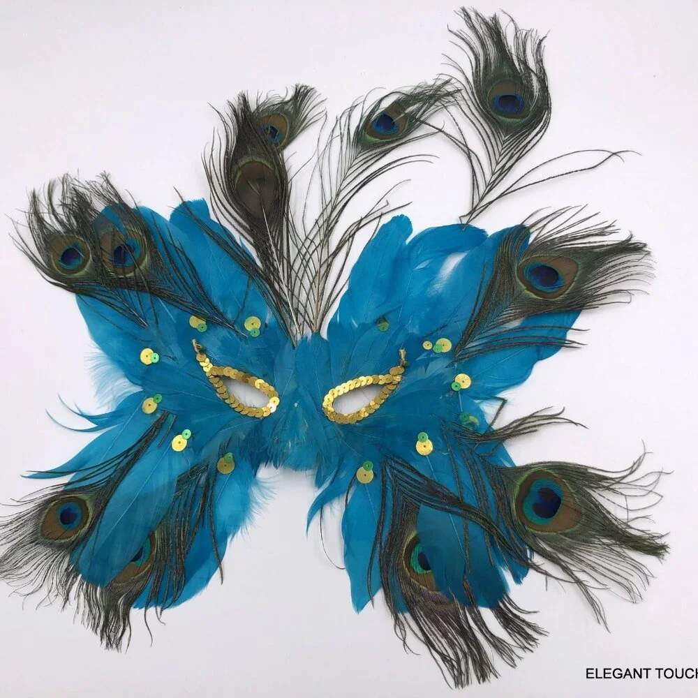 LOT 6 Masqquerade Mardi Gras Mask Adult Feathered Sequins Red Blue Green Orange